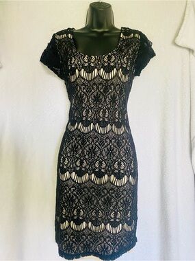 Black Lace Overlay Sheath Dress - Brand